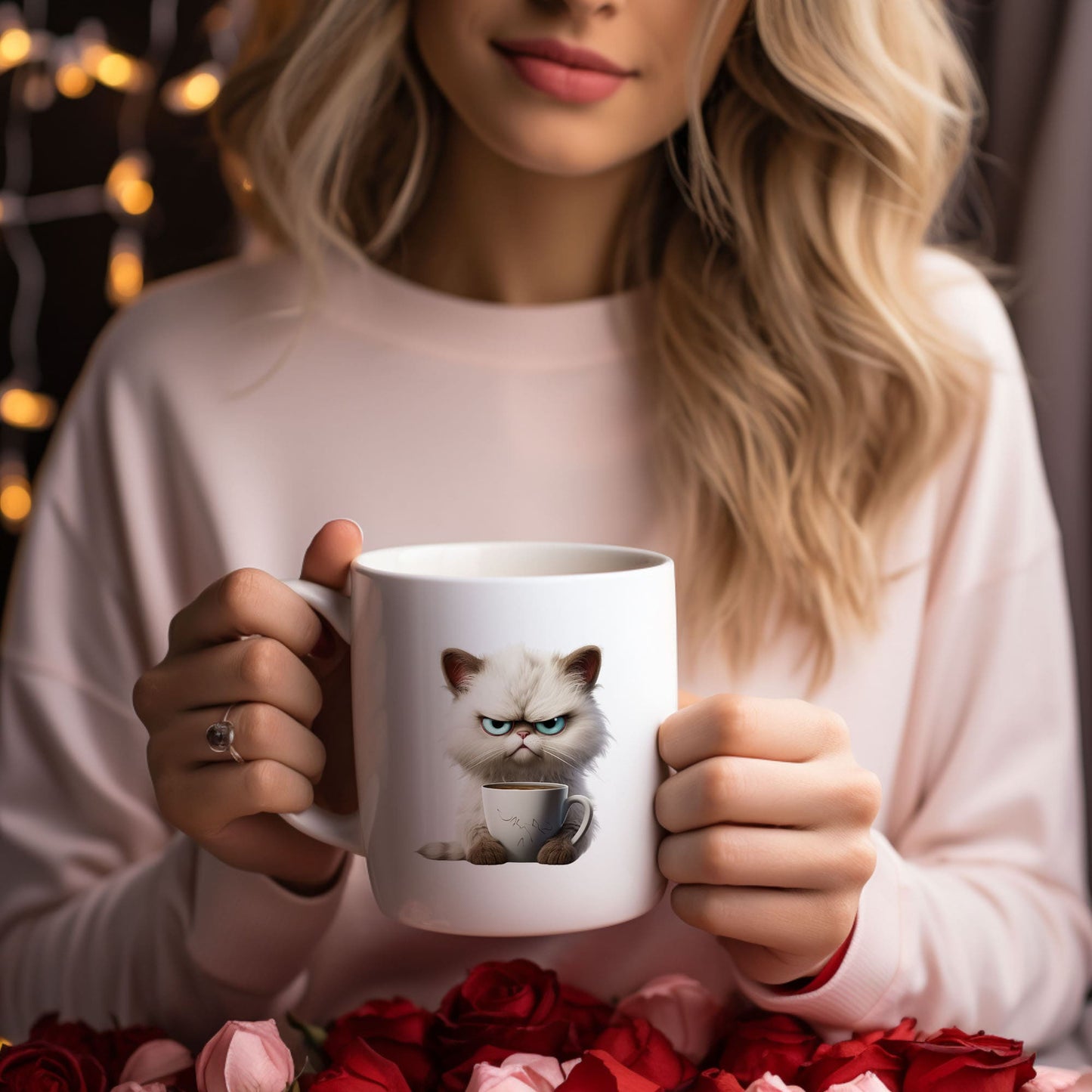 Spruchtasse - White Grumpy Cat
