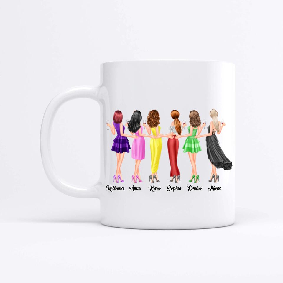6 Freundinnen personalisiertes Partygeschenk - Tassen