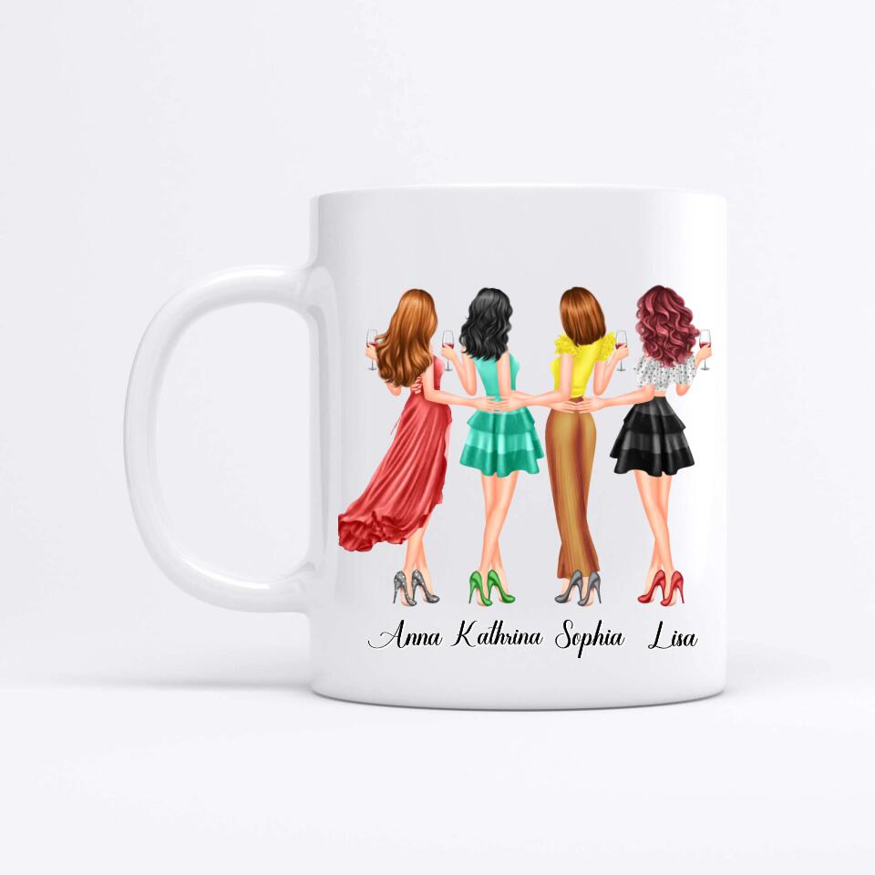4 Freundinnen Bild Geschenk personalisiert - Tassen