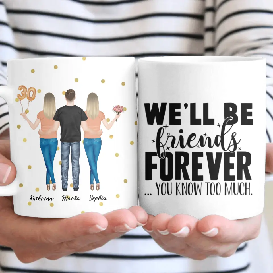 3 Freundinnen - Personalisiertes Geburtstagsgeschenk - Herz Tassen