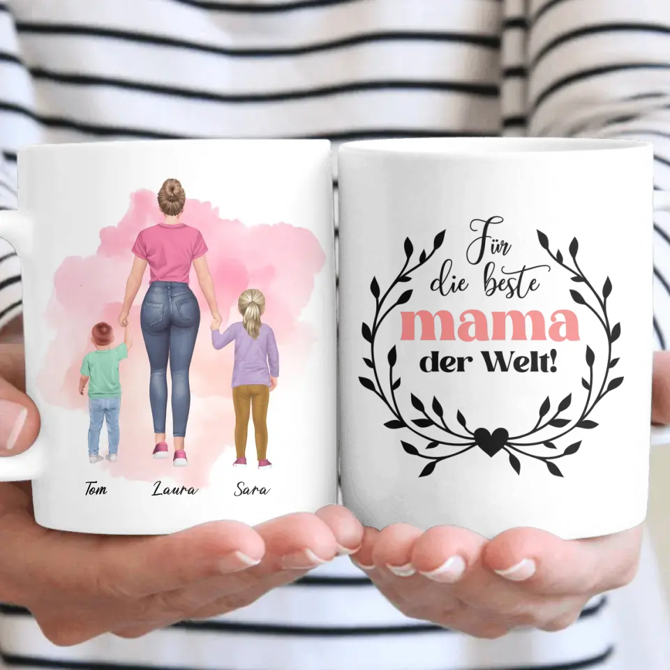 Mutter mit zwei Kindern - personalisiertes Geschenk - Herz Tassen