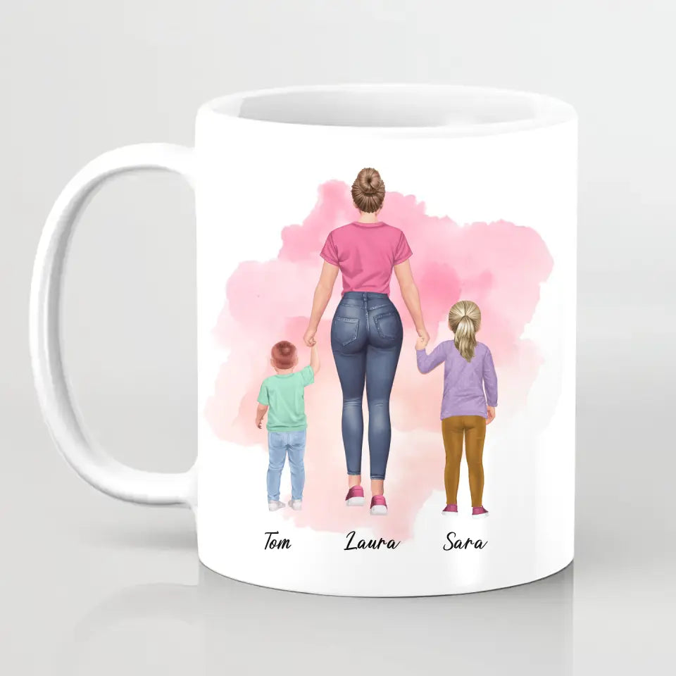 Mutter mit zwei Kindern - personalisiertes Geschenk - Herz Tassen