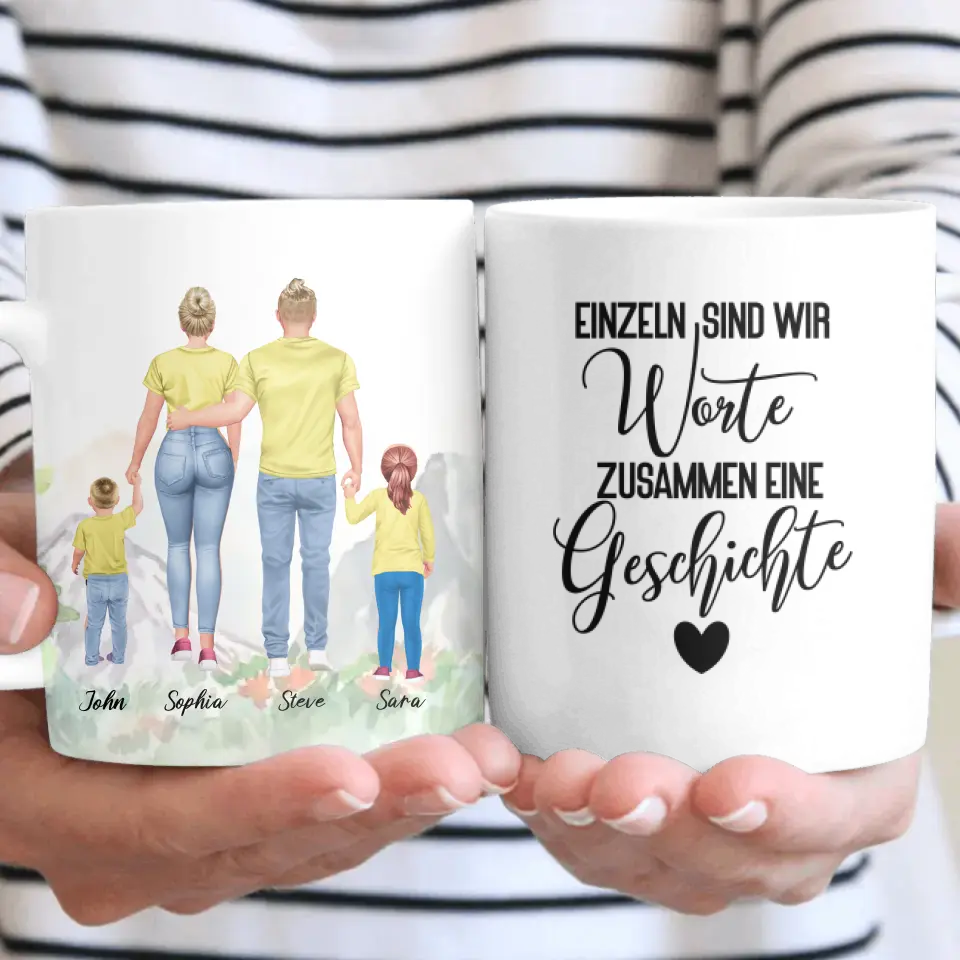 Vater und Mutter mit zwei Kindern - personalisiertes Geschenk - Tassen