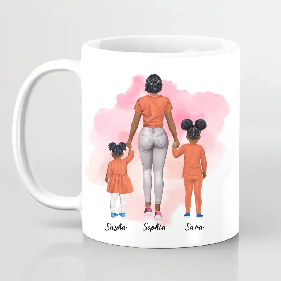 Mutter mit zwei Mädchen - personalisiertes Geschenk - Herz Tassen