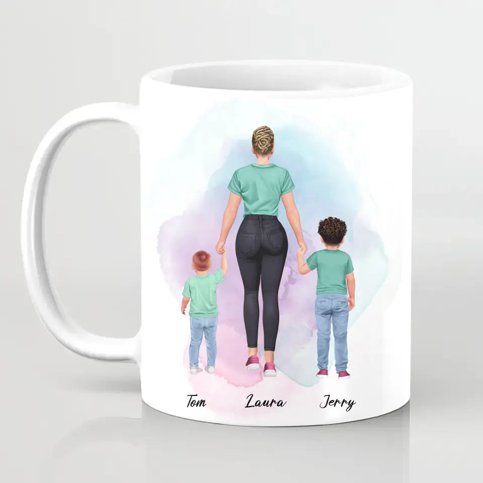 Mutter mit zwei Söhnen - personalisiertes Geschenk - Herz Tassen