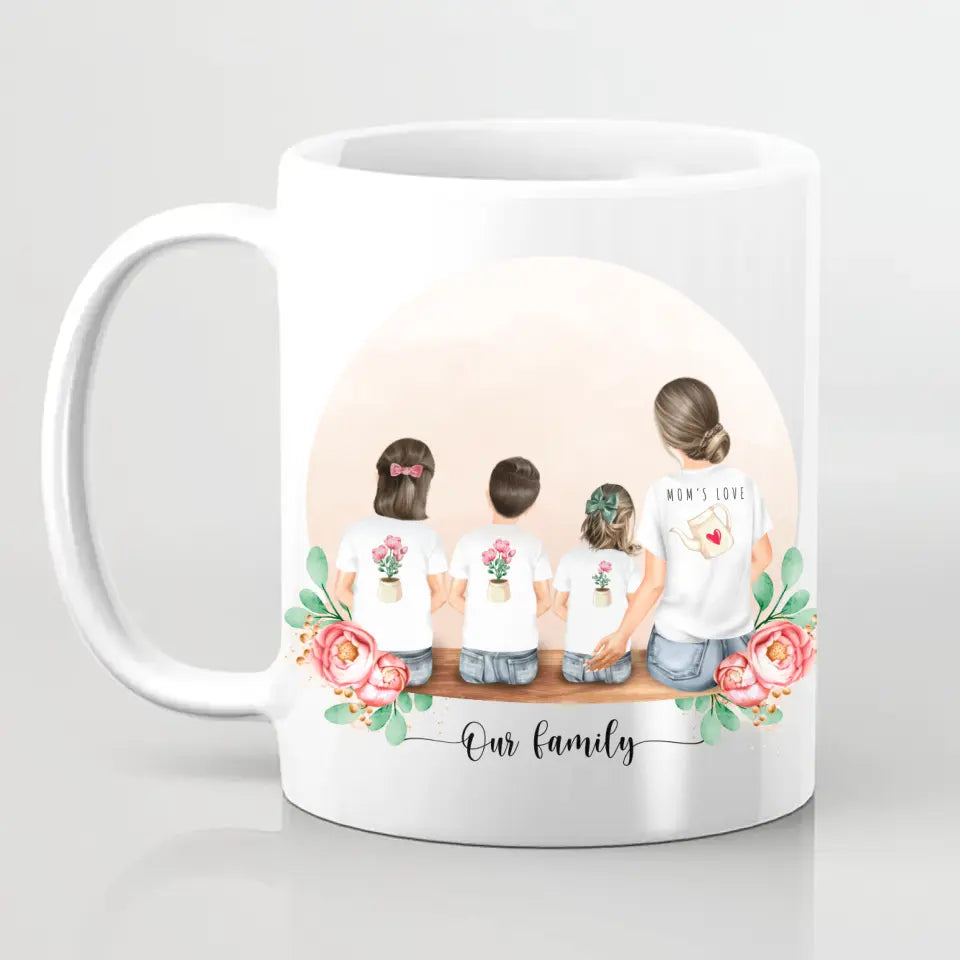 Mutter mit drei Kindern - Personalisiertes Geschenk - Herz Tassen
