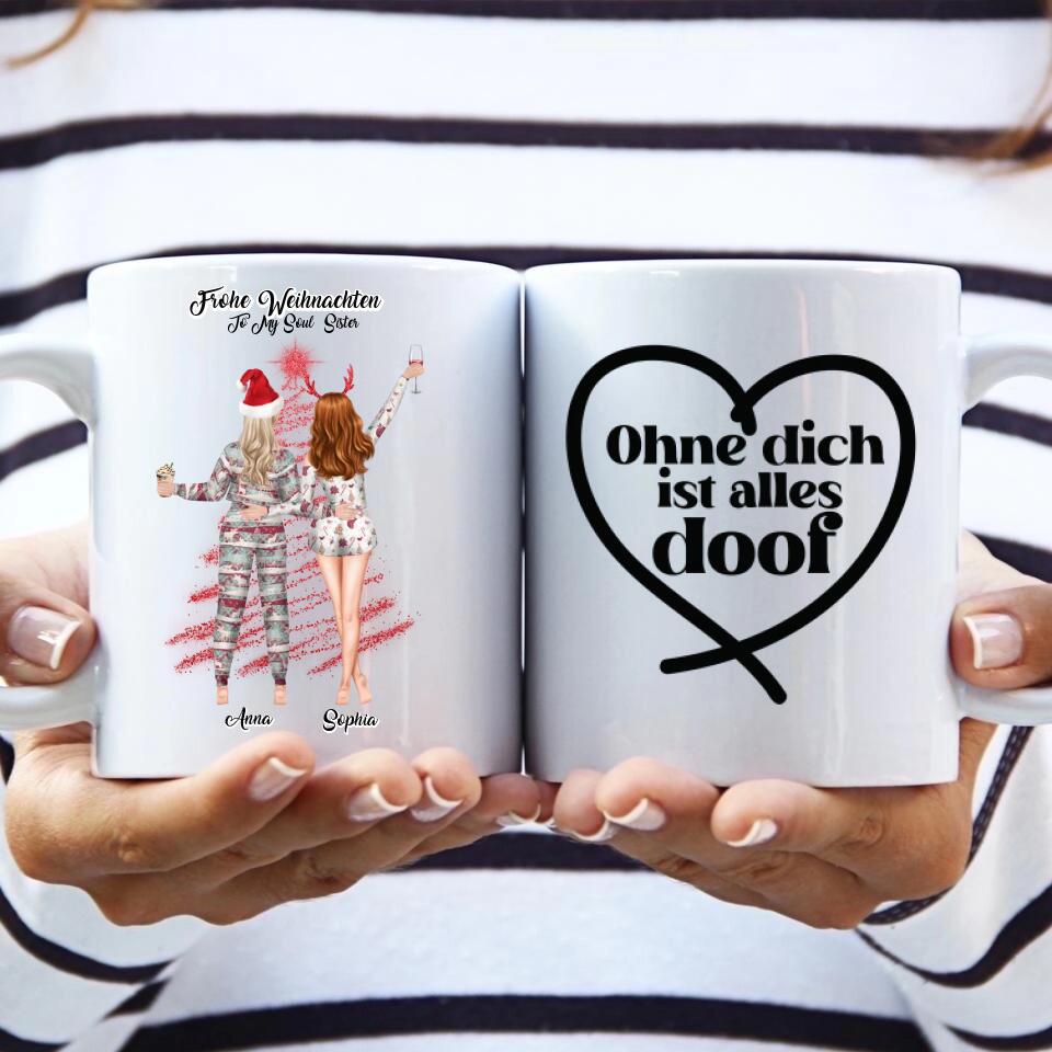 Zwei Freunde im Pyjama Personalisiertes Weihnachtsgeschenk - Herz Tassen