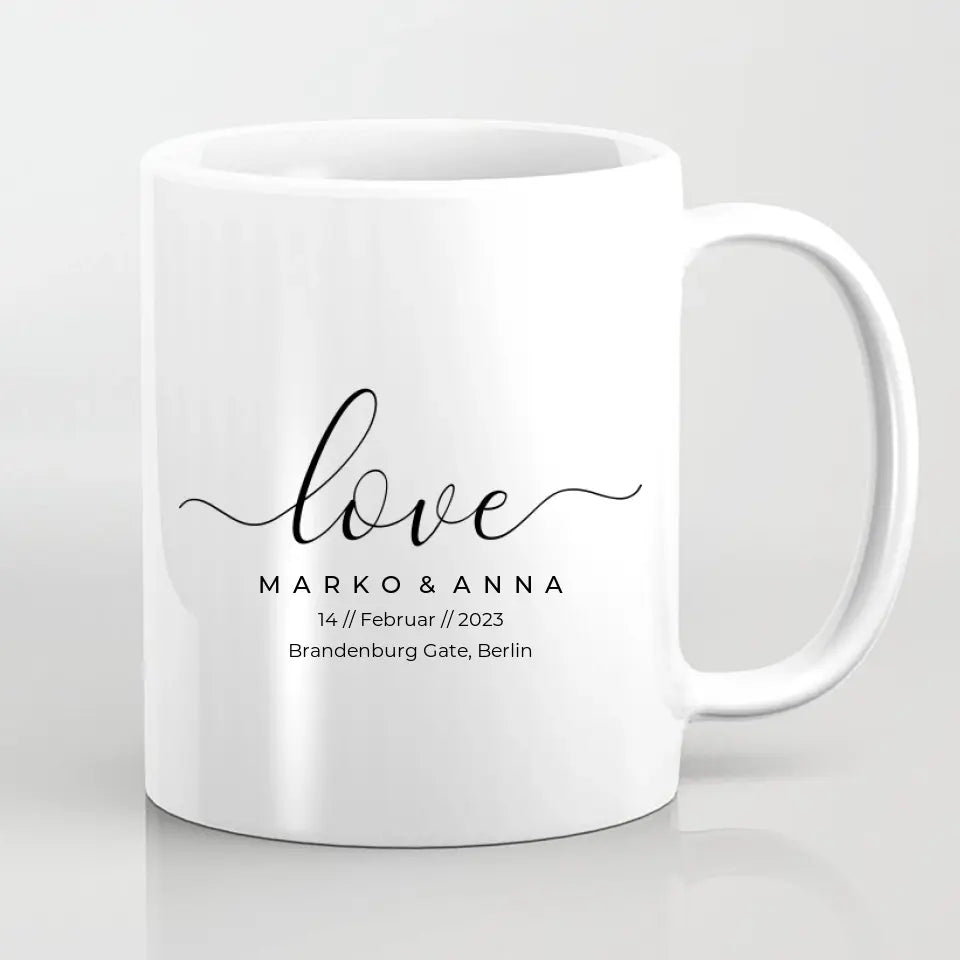 Personalisiertes Pärchen-Poster ,,Liebende Hände" - Herz Tassen