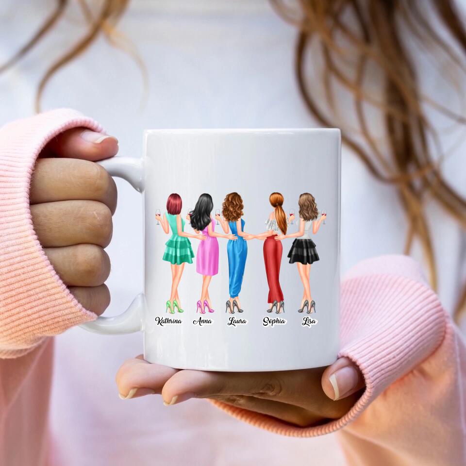 5 Freundinnen personalisiertes Partygeschenk - Herz Tassen