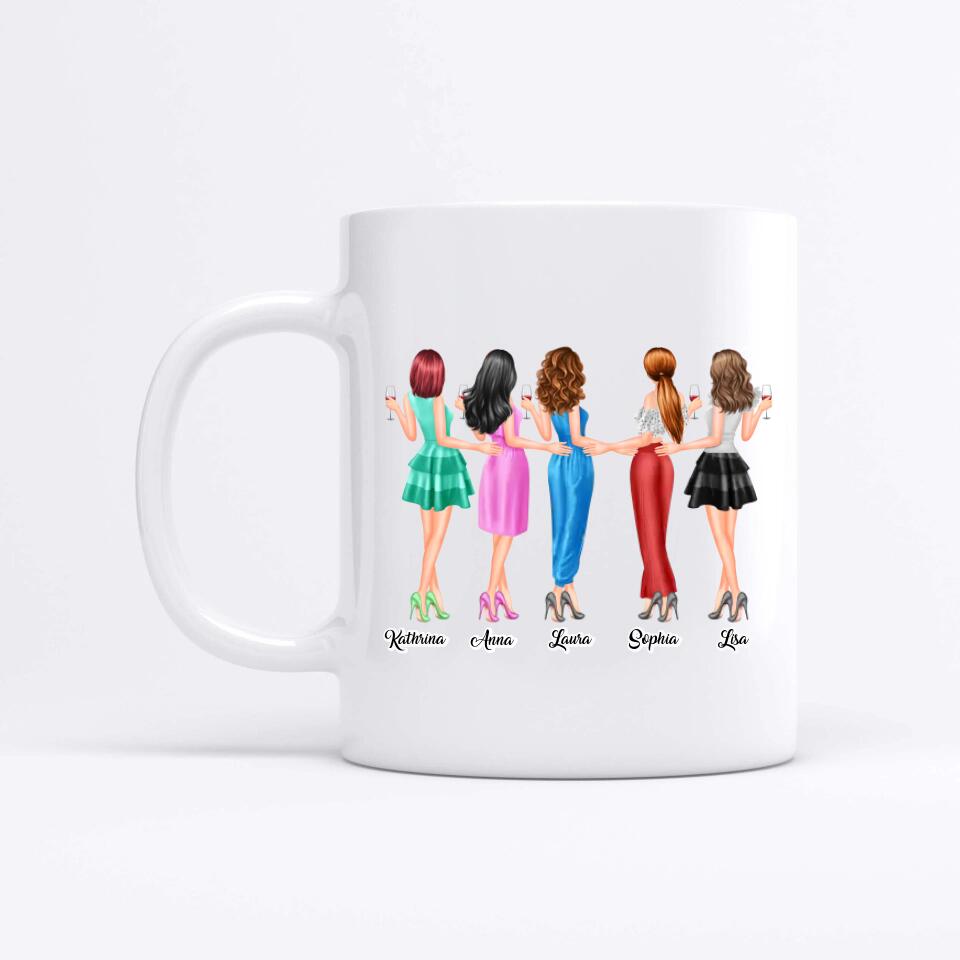 5 Freundinnen personalisiertes Partygeschenk - Herz Tassen