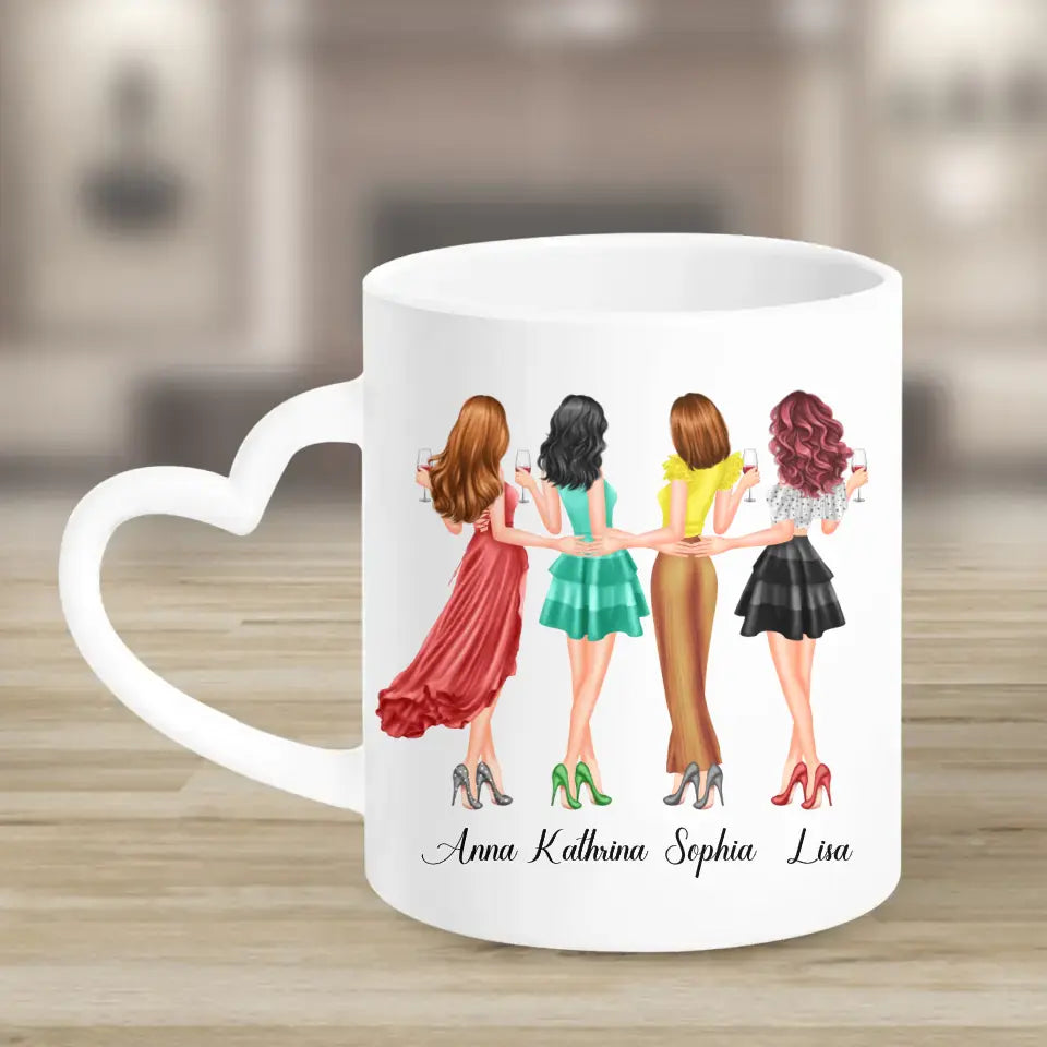 4 Freundinnen Bild Geschenk personalisiert - - Herz Tassen