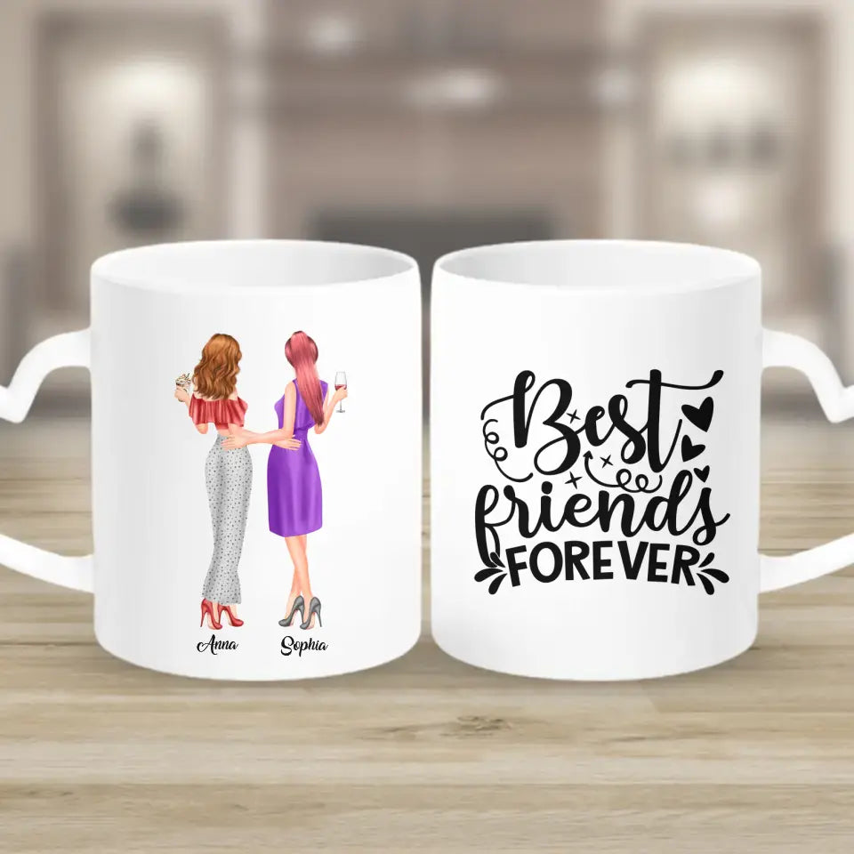2 Freundinnen personalisiertes Partygeschenk - Herz Tassen