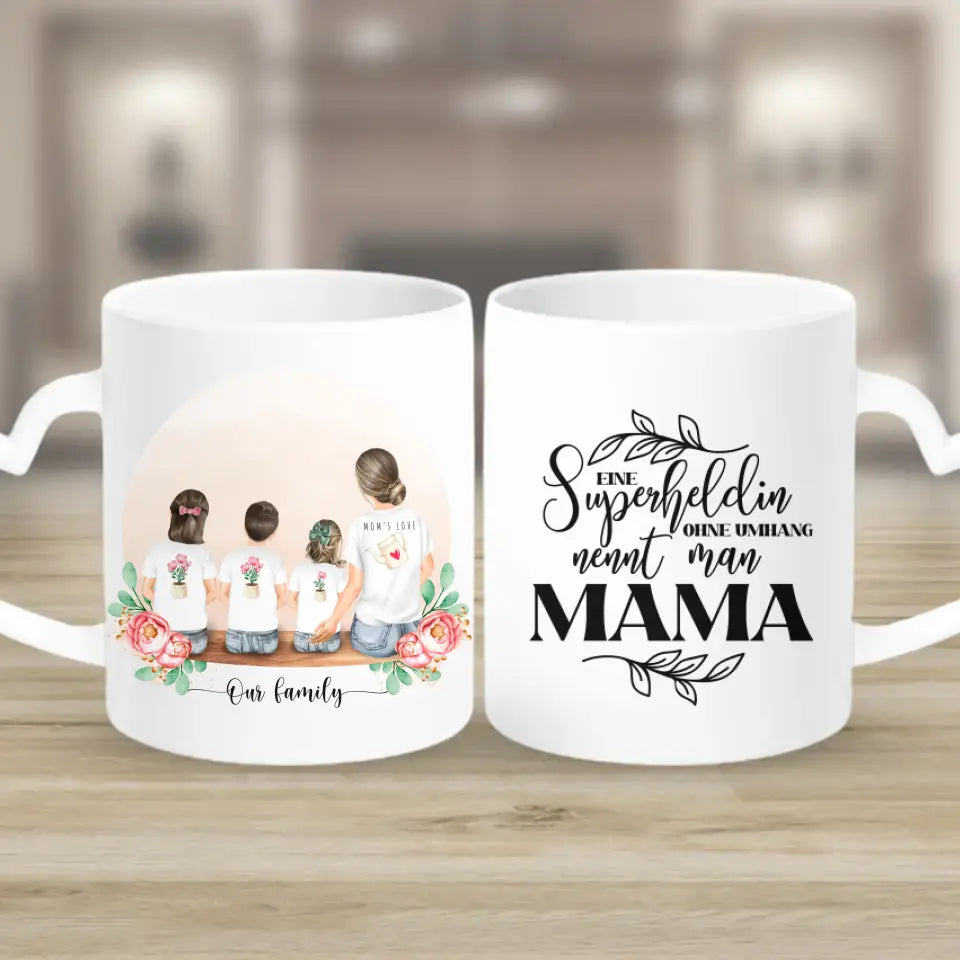 Mutter mit drei Kindern - Personalisiertes Geschenk - Herz Tassen