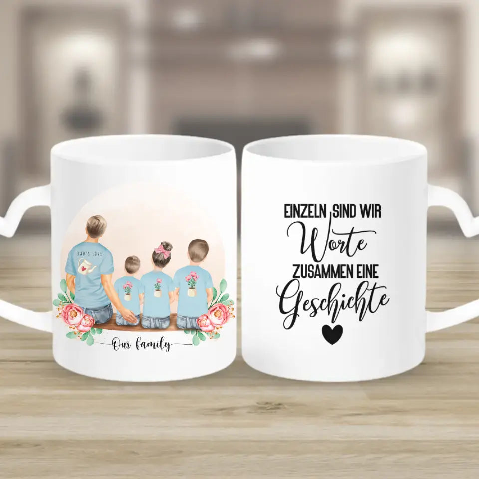 Vater mit drei Kindern - Personalisiertes Geschenk - Tassen