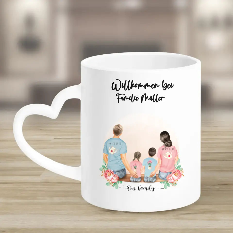 Vater und Mutter mit zwei Kindern - Personalisiertes Geschenk - Tassen
