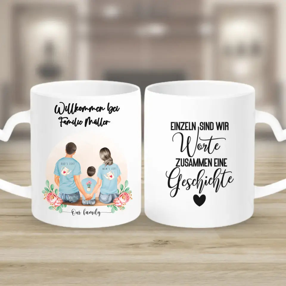 Vater und Mutter mit einem Jungen - Personalisiertes Geschenk - Tassen