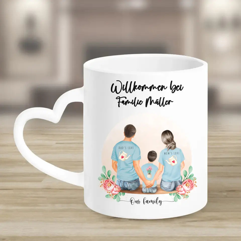 Vater und Mutter mit einem Jungen - Personalisiertes Geschenk - Tassen