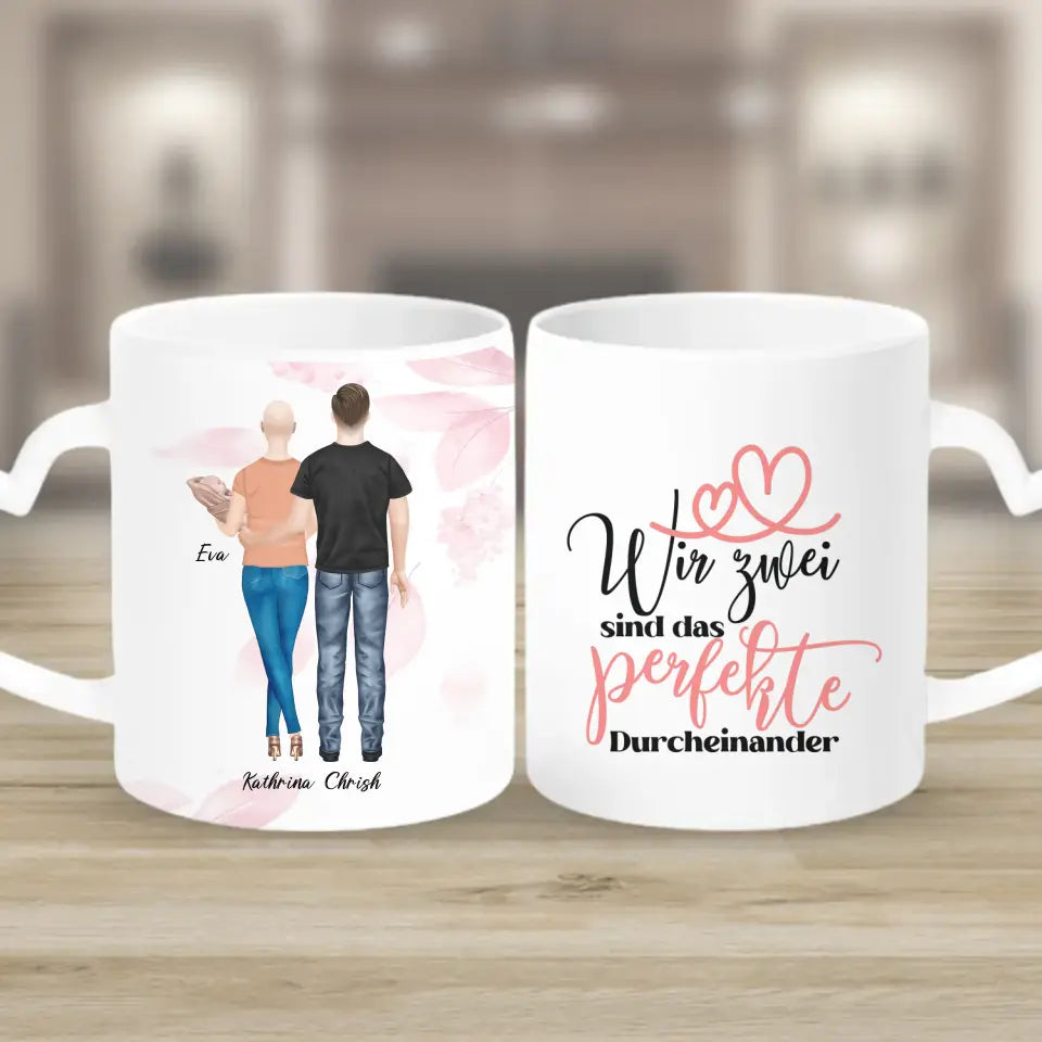 Personalisiertes Geschenk Ehepaar mit neugeborenem Baby - Tassen