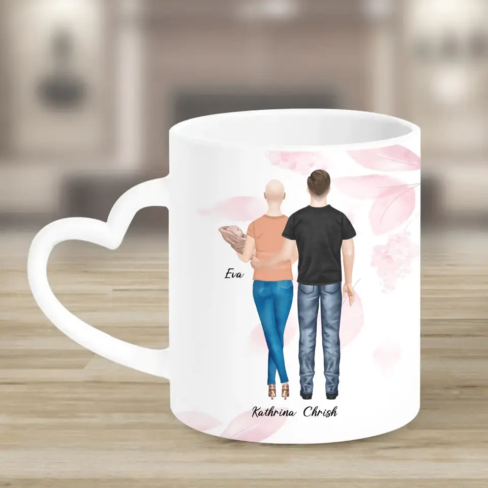 Personalisiertes Geschenk Ehepaar mit neugeborenem Baby - Tassen