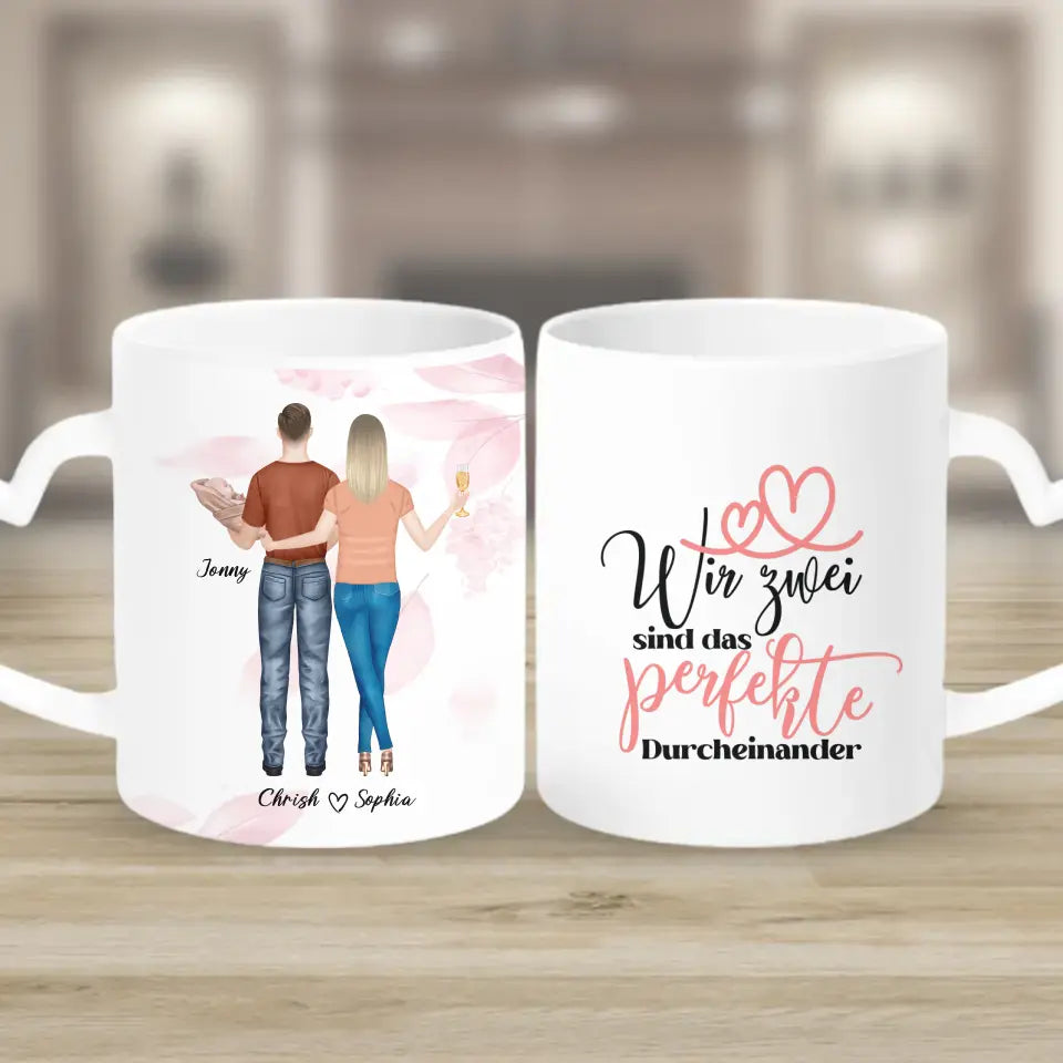 Personalisiertes Geschenk Ehepaar mit neugeborenem Baby - Tassen