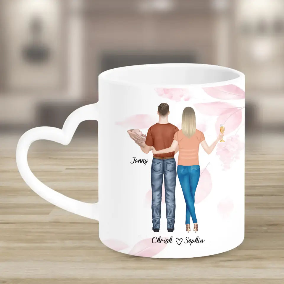 Personalisiertes Geschenk Ehepaar mit neugeborenem Baby - Tassen