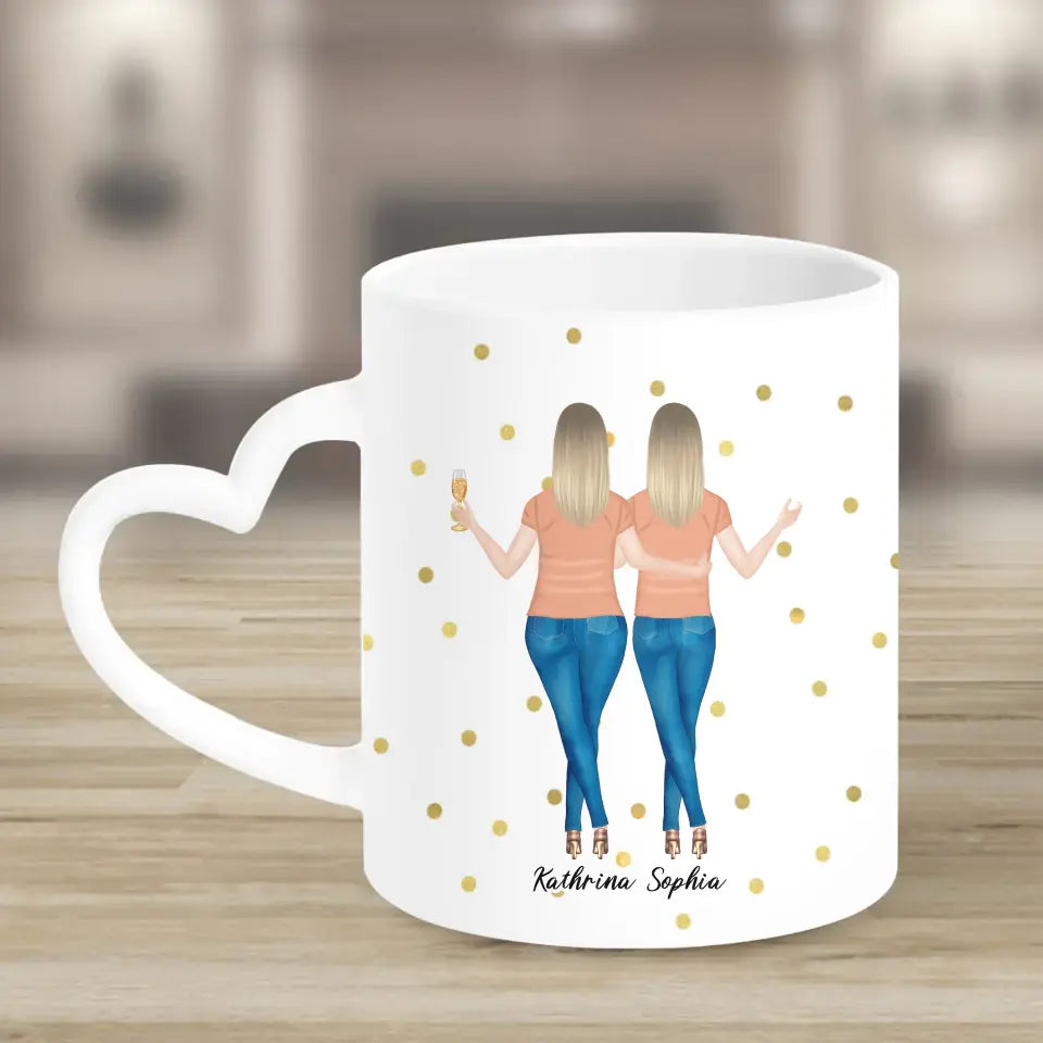 2 Freundinnen - Personalisiertes Geburtstagsgeschenk - Herz Tassen