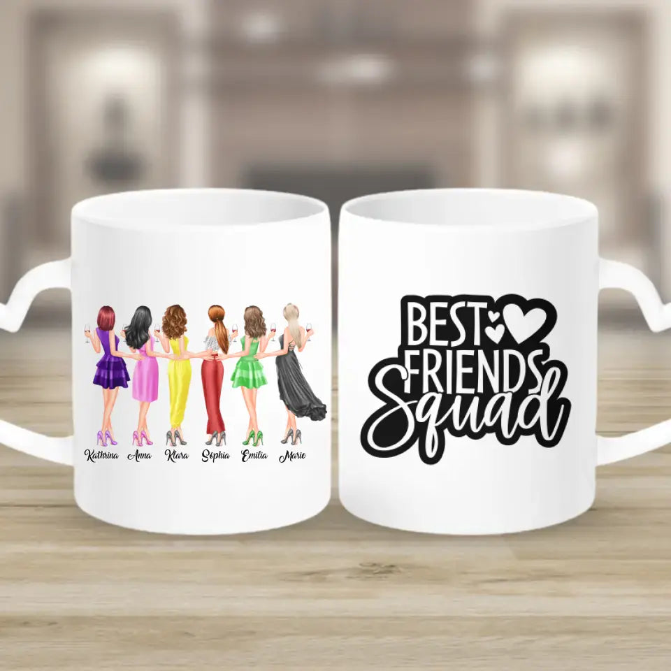 6 Freundinnen personalisiertes Partygeschenk - Tassen