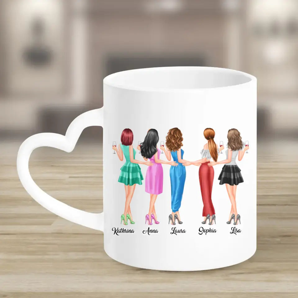 5 Freundinnen personalisiertes Partygeschenk - Tassen