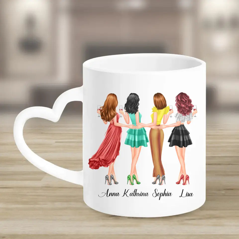 4 Freundinnen Bild Geschenk personalisiert - Tassen