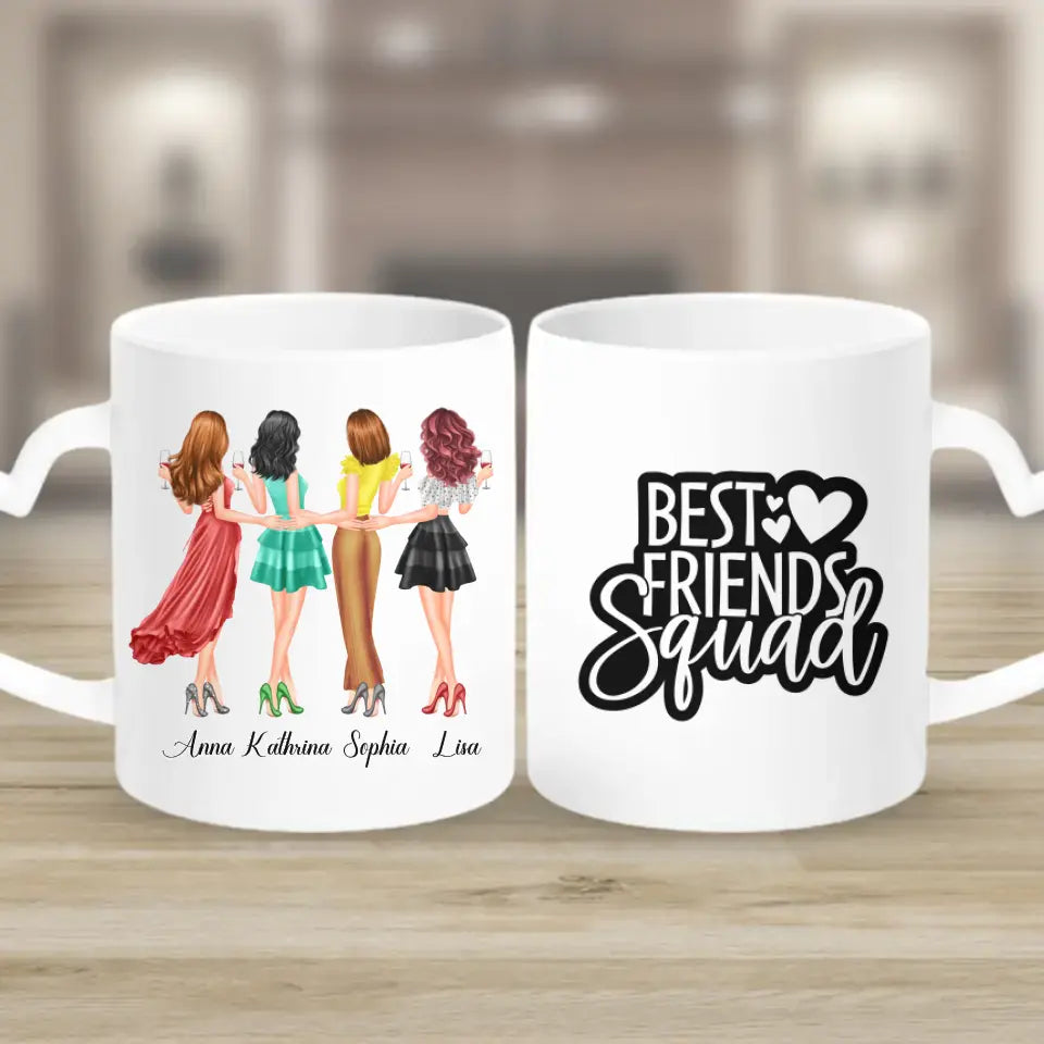 4 Freundinnen Bild Geschenk personalisiert - Tassen