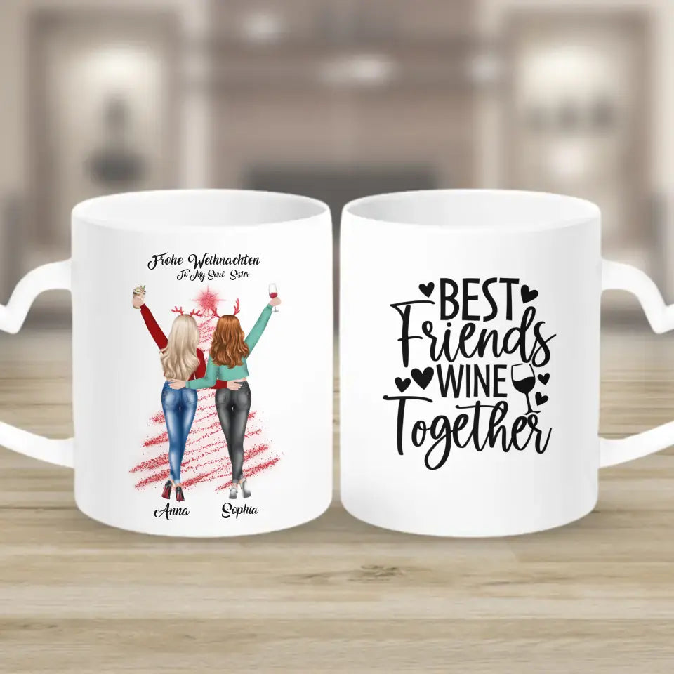 Weihnachtsfeier 2 Freundinnen Personalisiertes Geschenk - Tassen