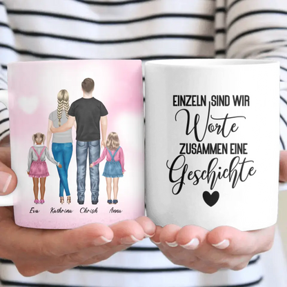 Die beste Familie - persönliches Wandbild - Herz Tassen