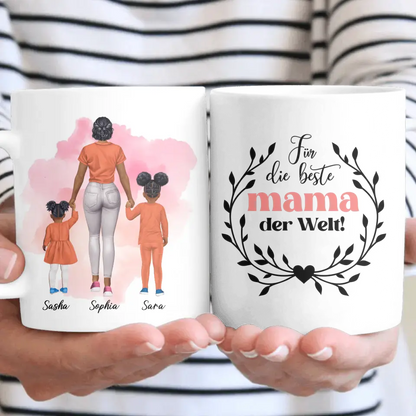 Mutter mit zwei Mädchen - personalisiertes Geschenk - Herz Tassen