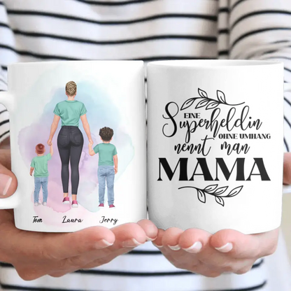 Mutter mit zwei Söhnen - personalisiertes Geschenk - Herz Tassen