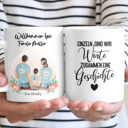 Vater und Mutter mit einem Jungen - Personalisiertes Geschenk - Tassen