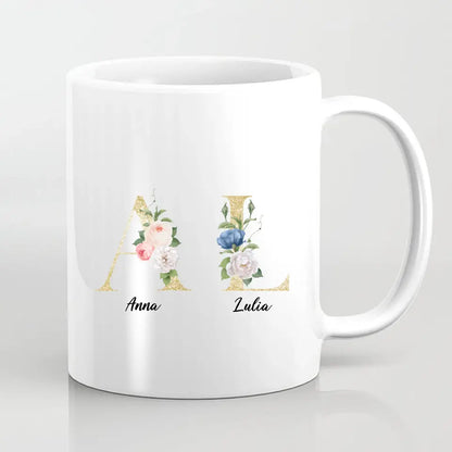 2 Freundinnen mit geblümten Buchstaben - individuelles Geschenk - Tassen