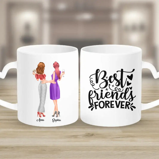2 Freundinnen personalisiertes Partygeschenk - Herz Tassen