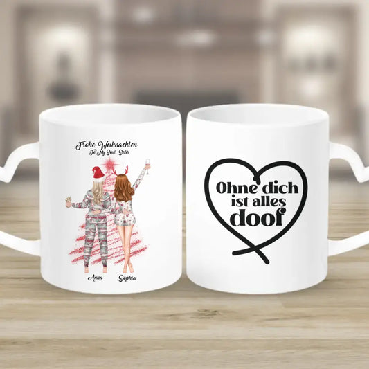 Zwei Freunde im Pyjama Personalisiertes Weihnachtsgeschenk - Herz Tassen