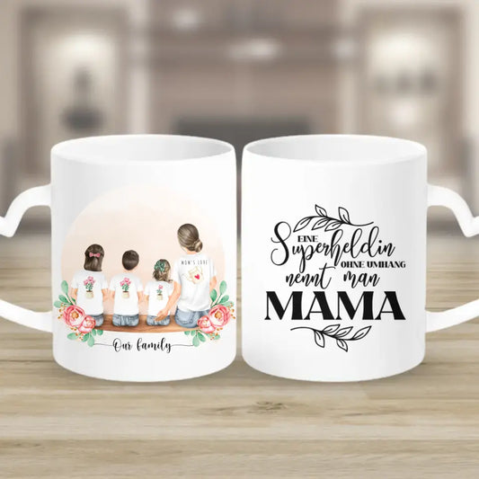 Mutter mit drei Kindern - Personalisiertes Geschenk - Herz Tassen