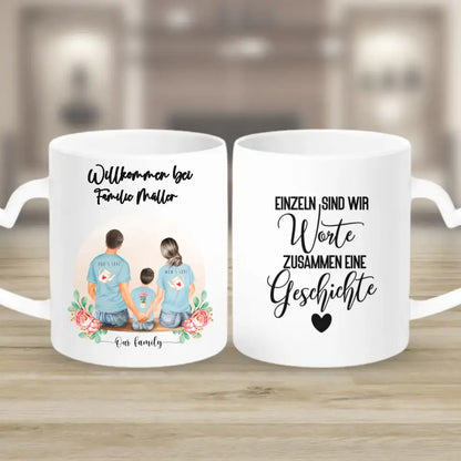 Vater und Mutter mit einem Jungen - Personalisiertes Geschenk - Tassen