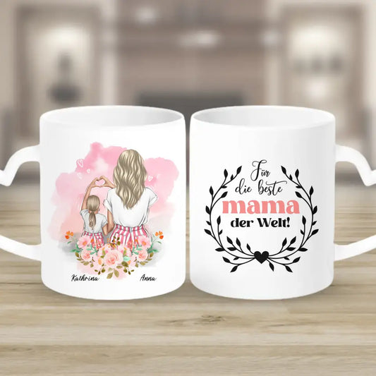 Mama ist die Beste - Blumen - Herz Tassen